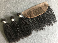 Do Virgin peruano do Weave do cabelo humano de 100% cabelo encaracolado perverso com o Frontal do laço 13x4